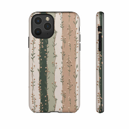 Striped phone case with floral pattern and visible camera cutouts.