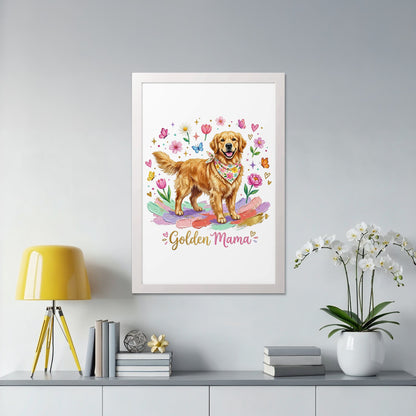 Golden Retriever with "Golden Mama" text, surrounded by flowers and butterflies.