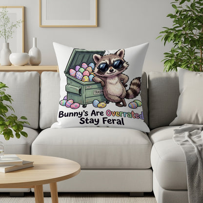 Raccoon wearing sunglasses sits on a trash can filled with Easter eggs.