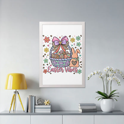 Easter basket with bunny and flowers, "Easter Vibes" text.