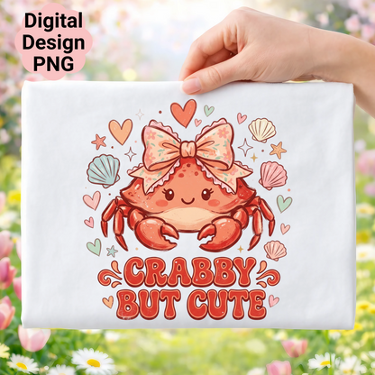 Crabby but cute crab with bow illustration on a flat lay.