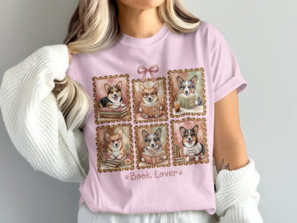 Six framed corgis reading books, with "Book Lover" text.