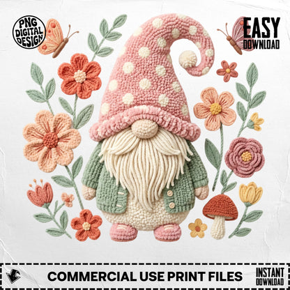 Gnome with pink polka dot hat, surrounded by flowers and butterflies, with "Easy Download" text.