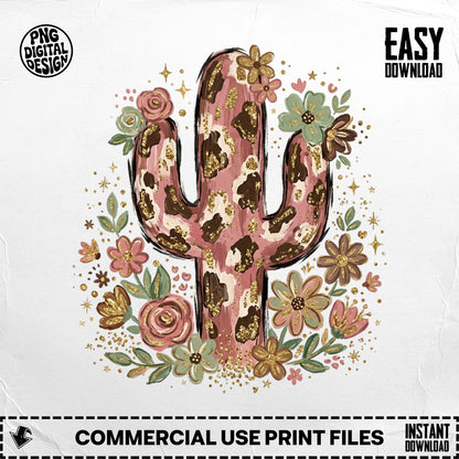 Leopard print cactus with flowers, "Easy Download" text.