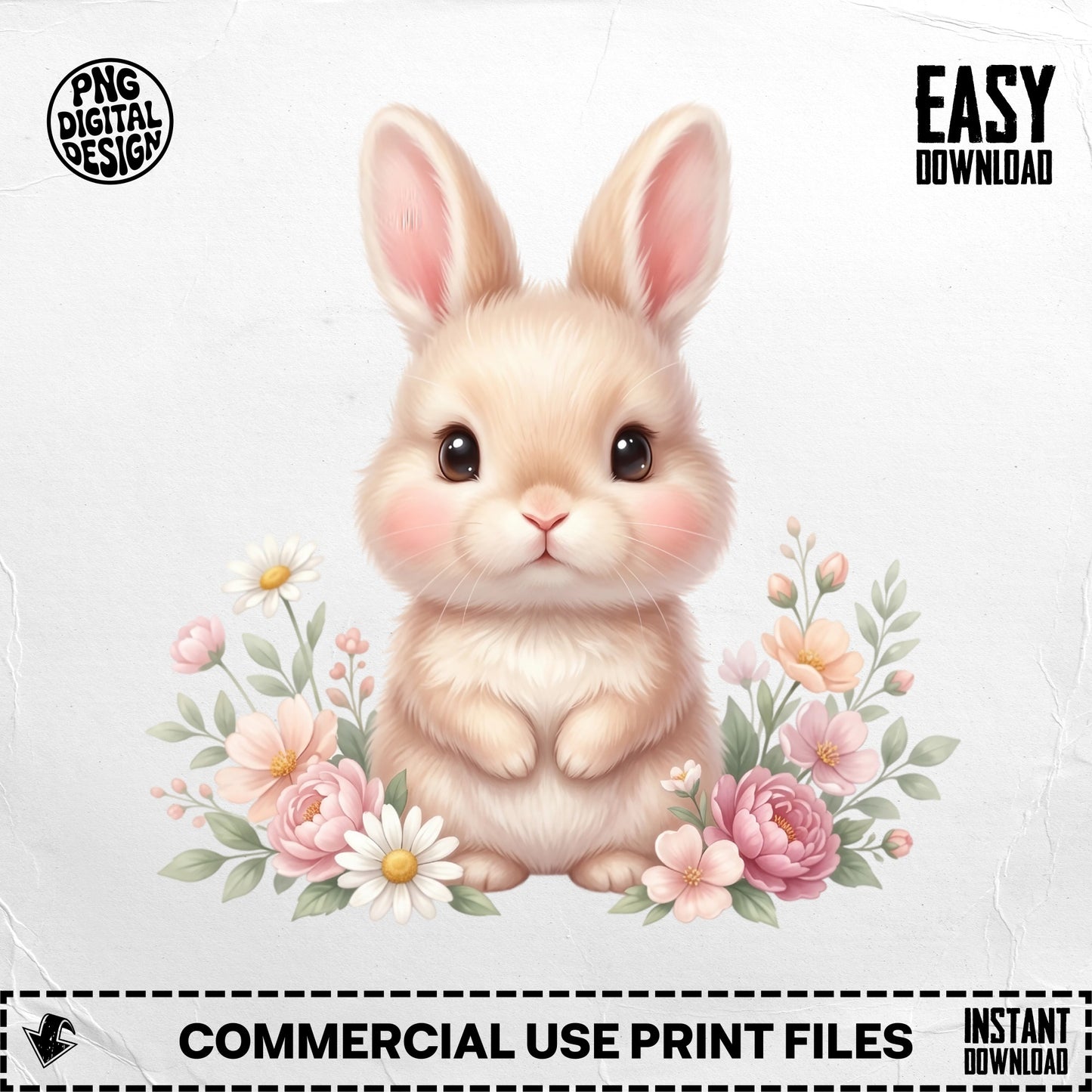 Cute bunny with flowers and "EASY DOWNLOAD" text.