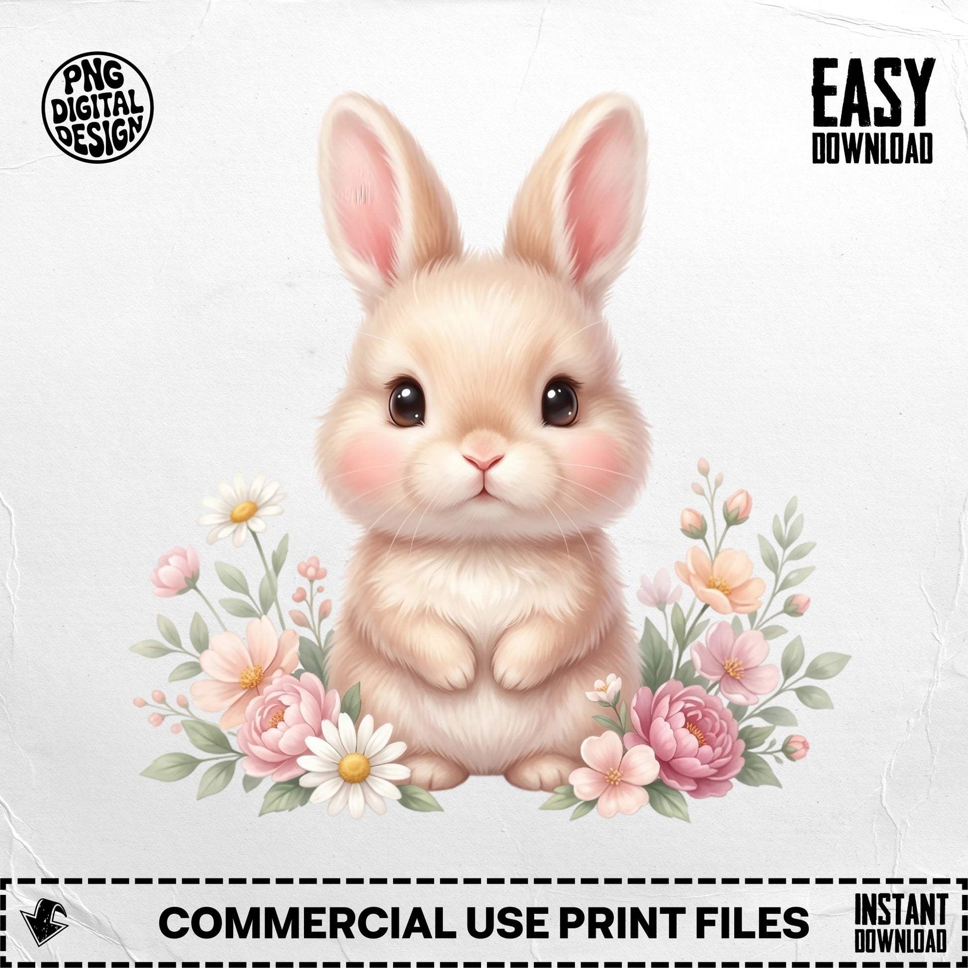 Cute bunny with flowers and "EASY DOWNLOAD" text.