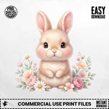 Cute bunny with flowers and "EASY DOWNLOAD" text.
