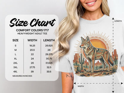 Comfort Colors 1717 heavyweight adult tee size chart with measurements.