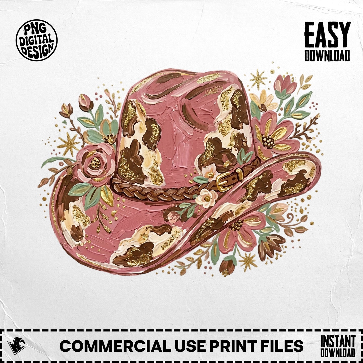 Pink cowboy hat with floral embellishments and "Easy Download" text.
