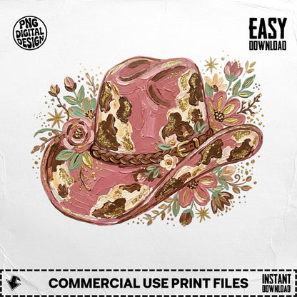 Pink cowboy hat with floral embellishments and "Easy Download" text.