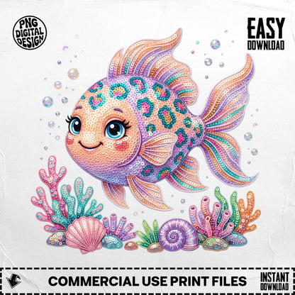 Cartoon goldfish with leopard spots and coral, "EASY DOWNLOAD" text.