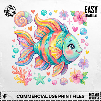 Colorful cartoon fish with coral and flowers, "EASY DOWNLOAD" text.