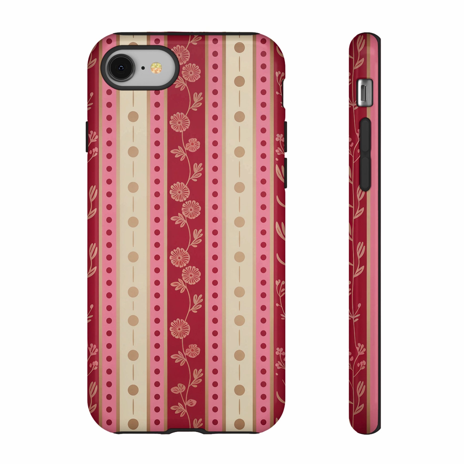 Red and pink floral stripe pattern phone case.