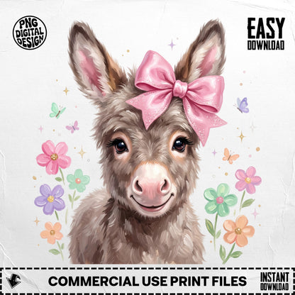Donkey with pink bow and flowers, "Easy Download" text.