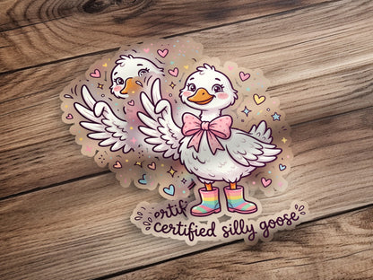 Two cute cartoon geese with hearts and striped boots.
