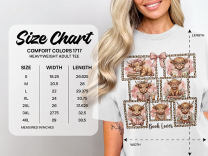 Size chart for Comfort Colors 1717 Heavyweight Adult Tee with measurements.