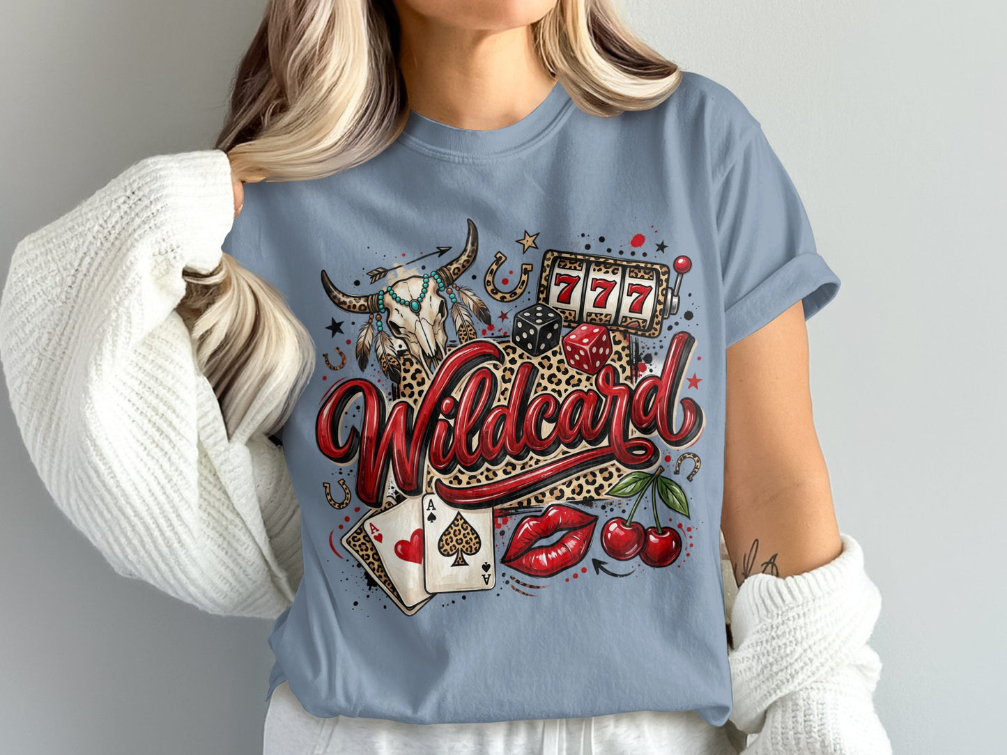 Wildcard graphic t-shirt featuring casino and Western elements.
