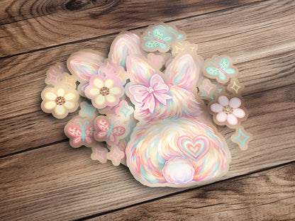 Pastel bunny rear with flowers and butterflies, heart tail.