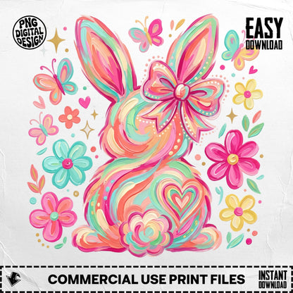 Colorful bunny with floral accents and butterflies, "Easy Download" text.