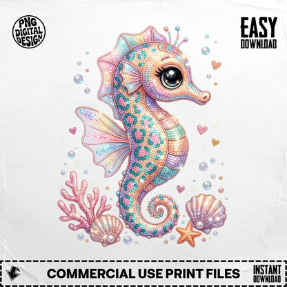 Seahorse with coral and seashells, "Easy Download" text.