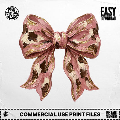 Pink bow with gold glitter and brown splotches, "Easy Download".