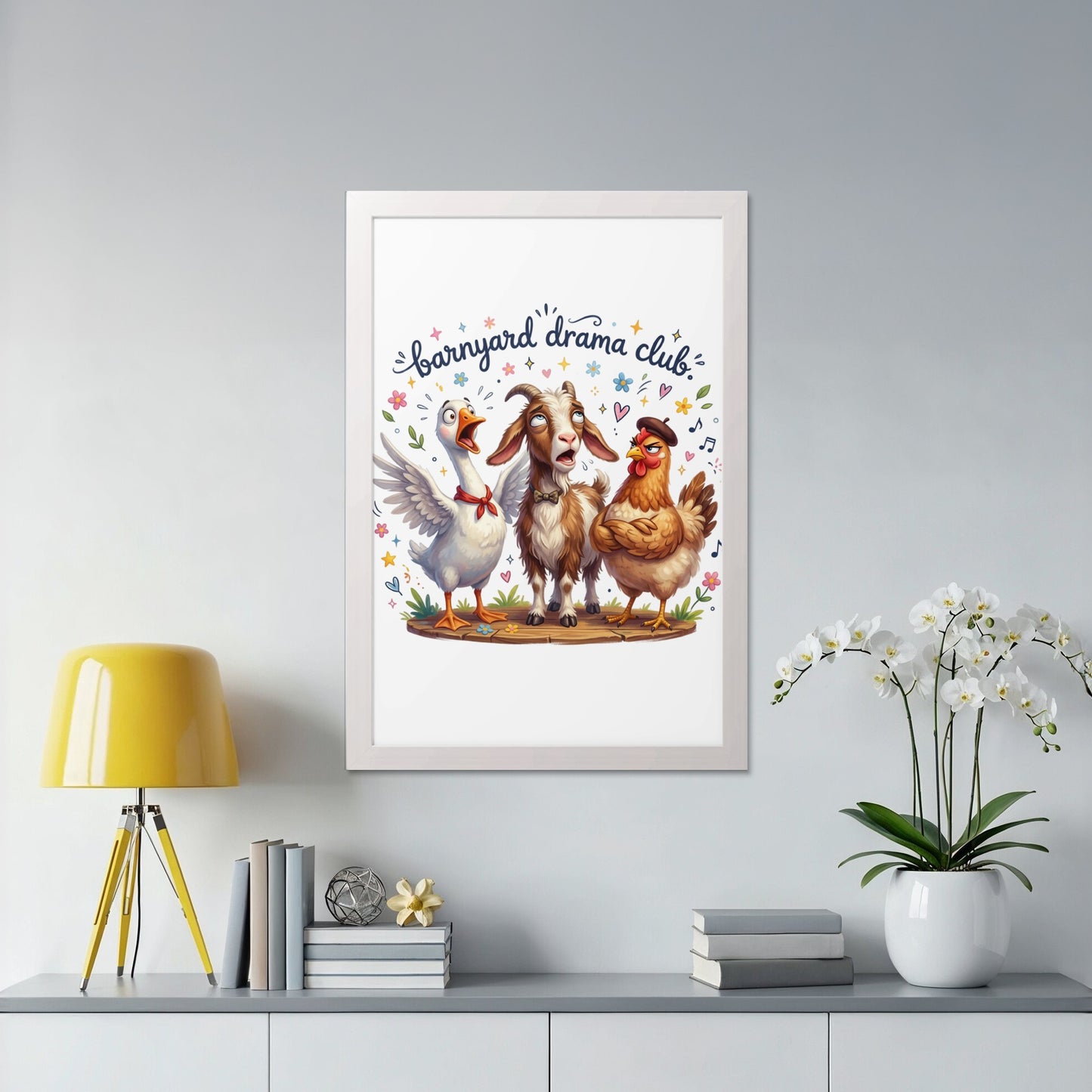 Barnyard Drama Club logo with goose, goat, and chickens.