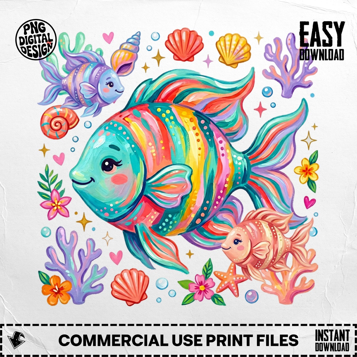 Colorful cartoon fish and sea creatures with "Easy Download" text.