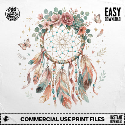 Dreamcatcher with feathers, flowers, and butterflies, "Easy Download" text.