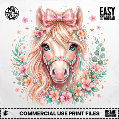 Pink horse with floral wreath, bow, and "Easy Download" text.