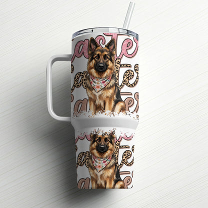 Two German Shepherd tumblers with leopard print and "Easter" text.