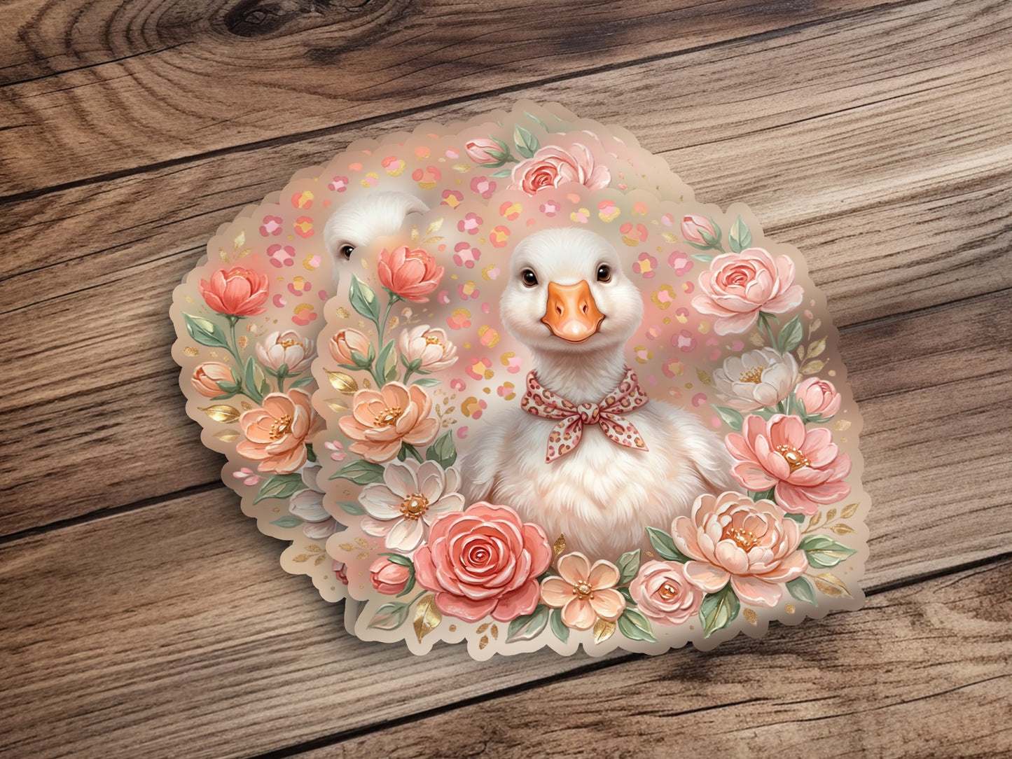 Cute goose with floral border and bow tie.