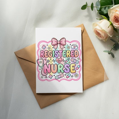 Card with "Registered Nurse" text and medical symbols.