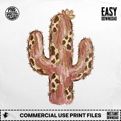 Pink cactus with brown spots and gold glitter accents, "Easy Download" text.
