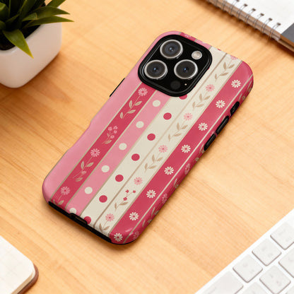 Pink floral stripe pattern iPhone 14 Pro case.