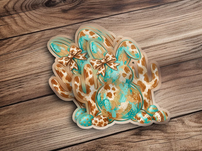 Cowboy bunny and cactus stickers with teal accents and polka dots.