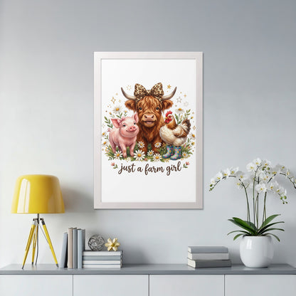 Farm animals with "Just a Farm Girl" text and floral accents in a white frame.