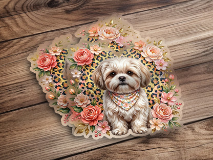 Shih Tzu dog with floral border and bandana.